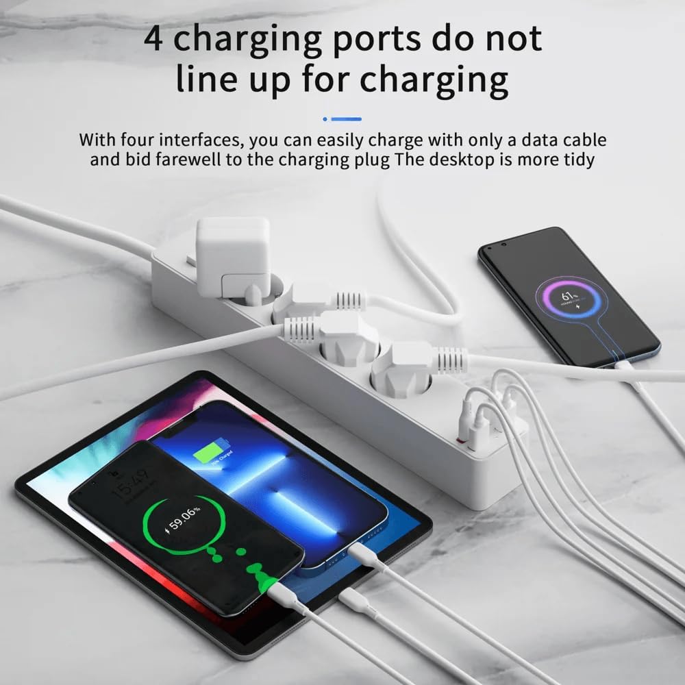 مشترك كهربائي ويوو ، عدد 8منفذ 4 منافذ تيار متردد، 3 منافذ USB-A، 1 منفذ USB-C (بقدرة 20 وات ) ،ابيض - U01