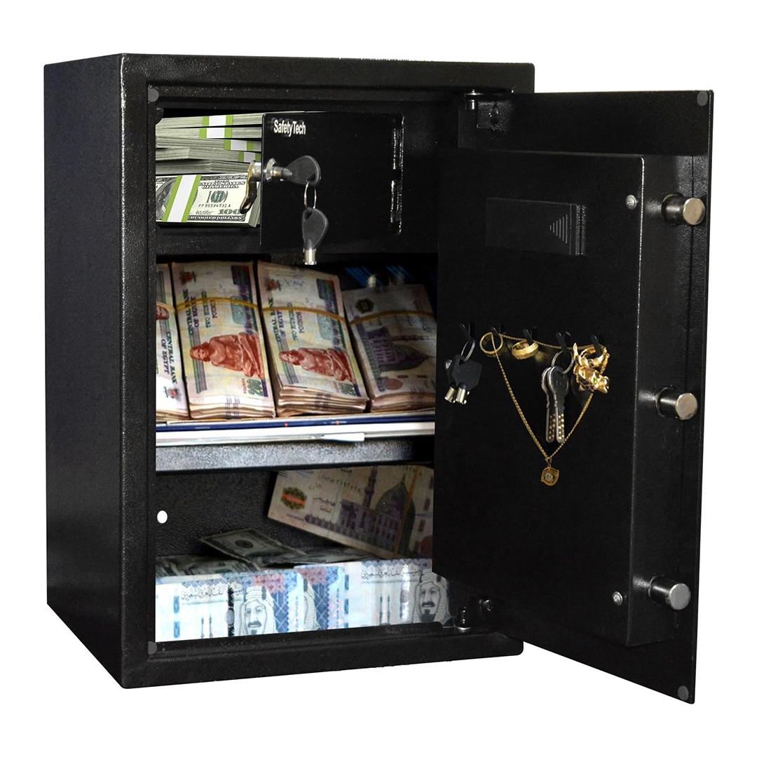 Safety Tech Digital Electronic with Key Lock Safe Box ,50 Liter ,Black Silver - GN50 EIA3