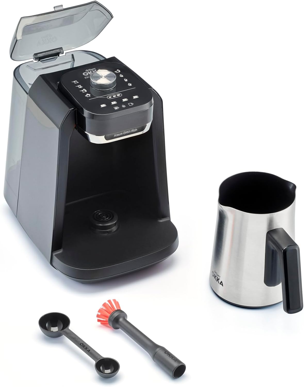 Arzum OKKA Rich Pro Plus Turkish Coffee Maker , 1.3 Liter 4 Cups 1000 Watt Black Copper - OK0038-0400
