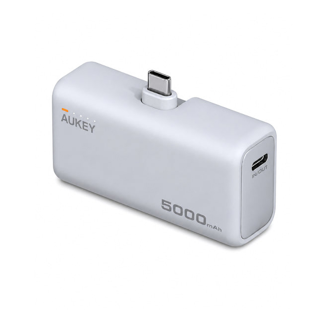 Aukey Spark Mini Wired Power Bank , 5000 mAh 2 Ports , White , PB-Y59