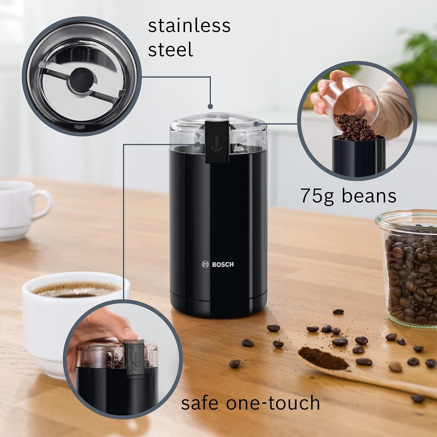 Bosch Portable Coffee Grinder , 75 gm 180 Watt , Black - MKM6003NGB