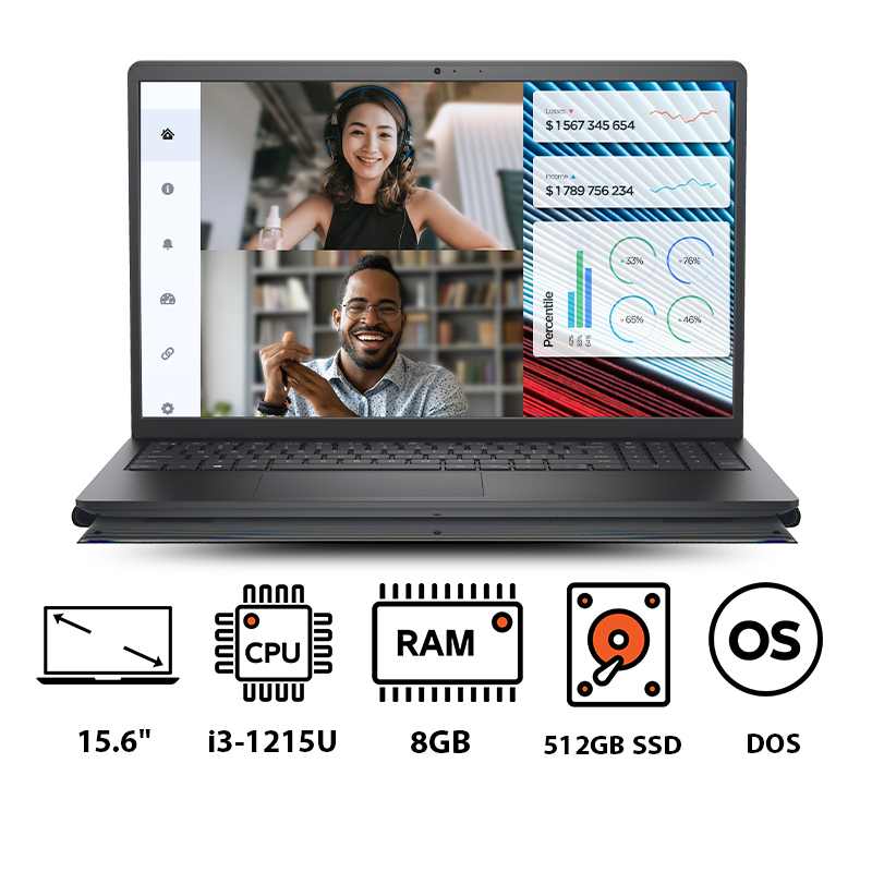 لاب توب ديل Vostro 3520 ، معالج انتل كور i3-1215U 15.6 بوصة ، هارد 512 جيجا بايت ، رام 8 جيجا بايت ، كارت شاشة انتل UHD جرافيكس ،فري دوس - اسود