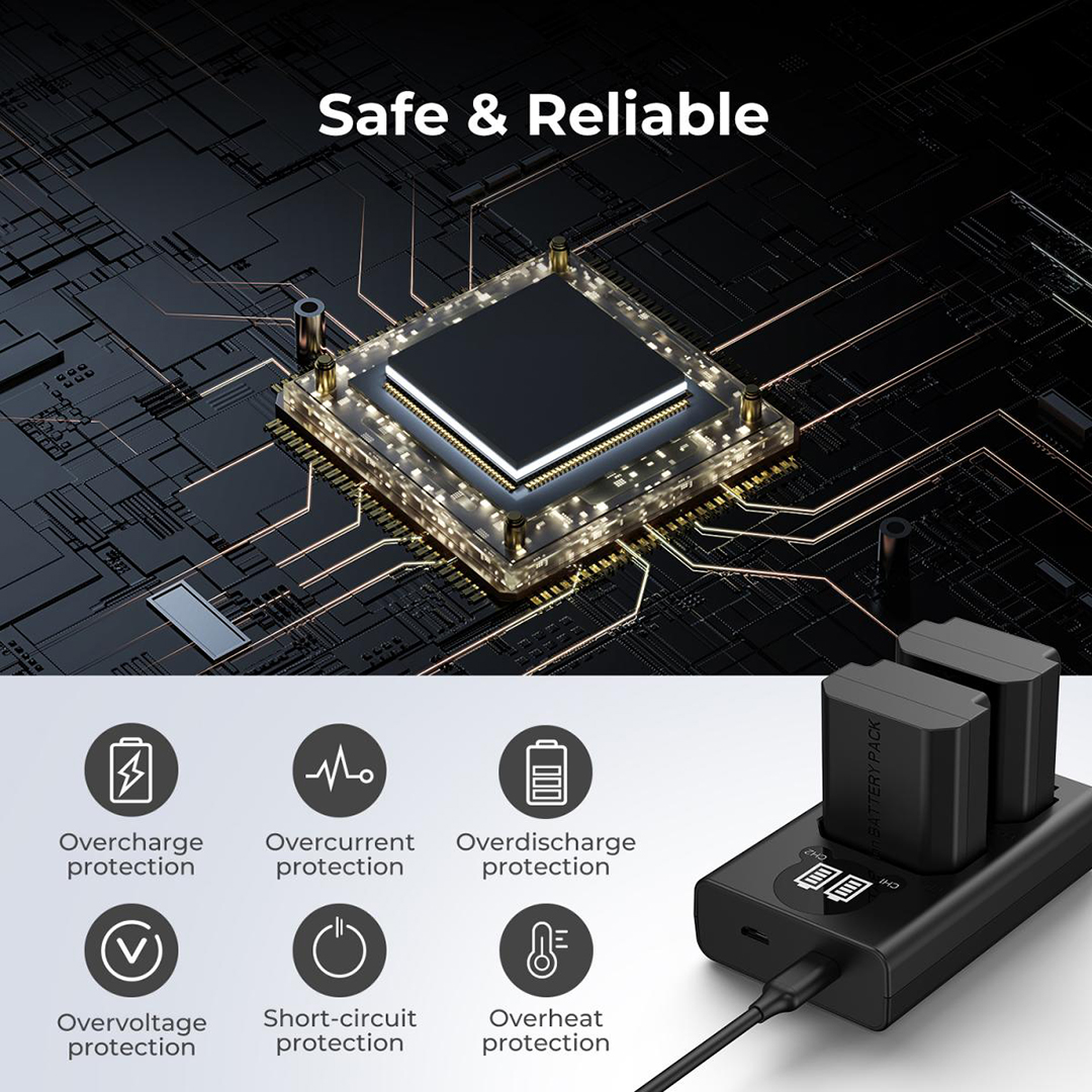 K&F Concept NP-FZ100 Camera Battery Charger forSony Alpha A7 III, A7R III, A7R IV, A9, A9 II, FX3, FX30, ZV-E1, A6600 ,Black - KF28.001V1