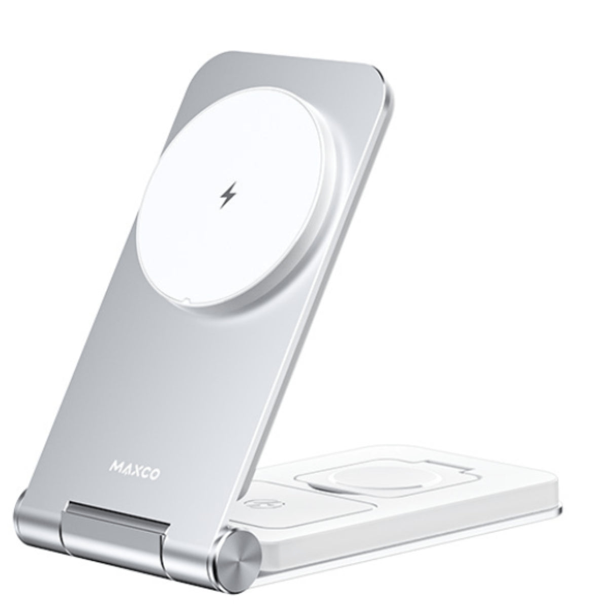 Maxco 3 In 1 Foldable Wireless Charger , 15 Watt , Silver - MW08