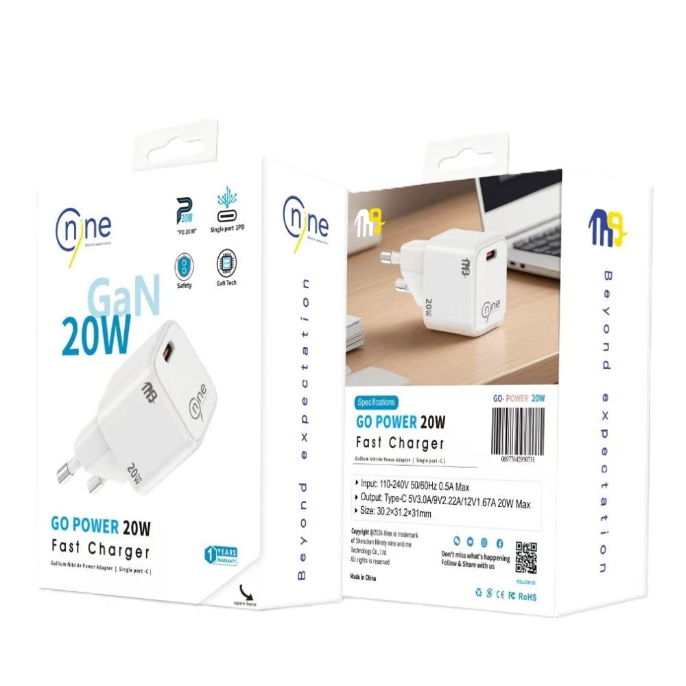 Nine Go Power Wall Charger , 1 Ports Type C , 20 Watt 100 Volt White