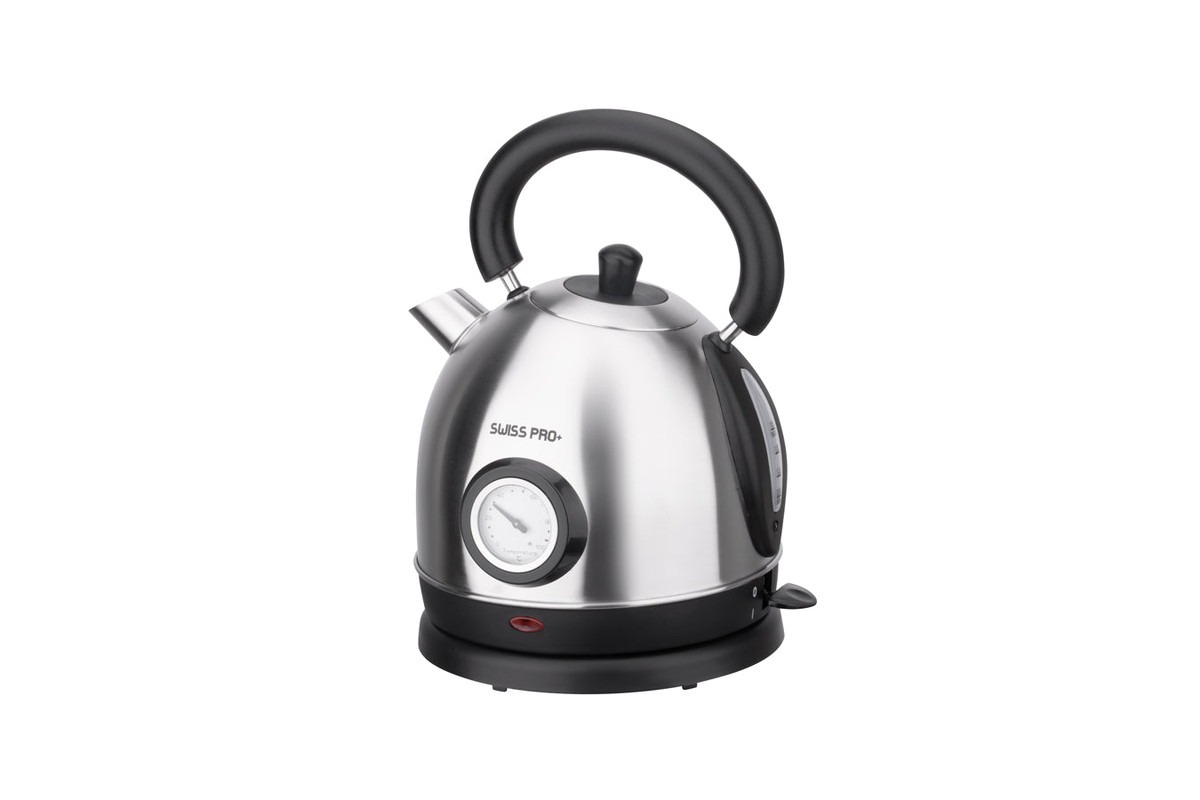 Swiss Pro Plus Retro 304 Stainless steel body Electric Kettle , 1.8 Liter 2200 Watt , Silver - Swiss Pro Plus