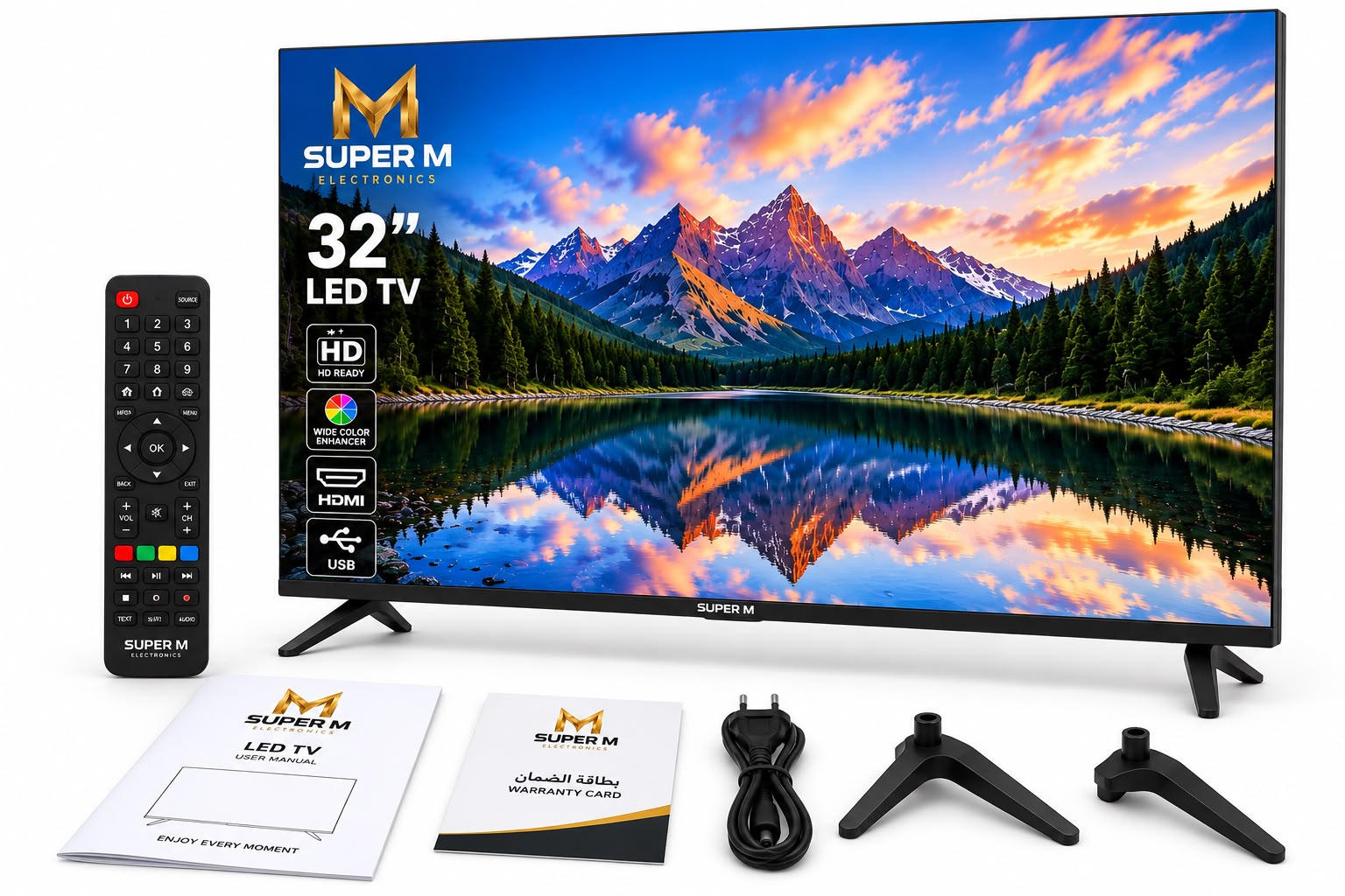 شاشة تلفزيون بدون إطار سوبر ام الكترونيكس ، مقاس 32 بوصة ، ليد ، دقة HD - موديل SM-32