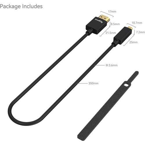 Smallrig Micro HDMI Cable ,13.8 Inch ,Black - 3042B