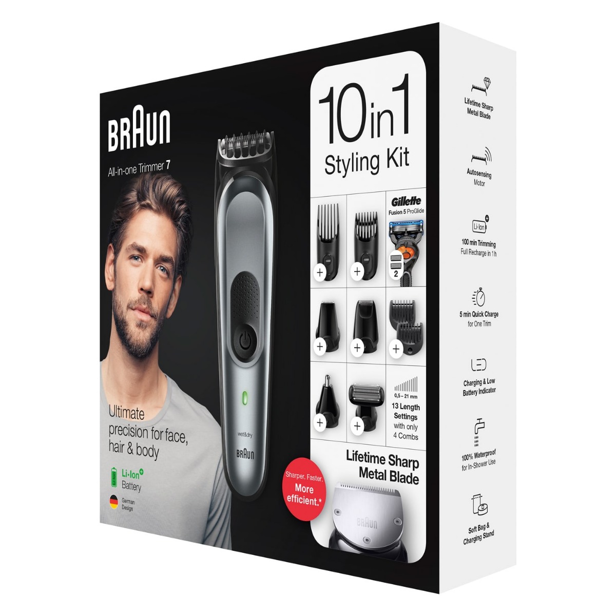 Braun Hair Trimmer with Attachments , with Gillette Fusion5 ProGlide Razor , Black Grey - MGK7221