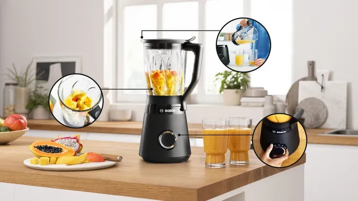 Bosch Series 4 Countertop Blender with Pusher , 4-Wing Stainless Steel Blade 1.5 Liter 1200 Watt Black - MMB6172B