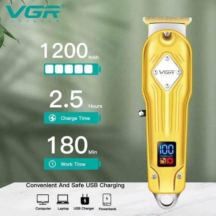 VGR Professional Rechargeable Hair Trimmer with Attachments Dry , Gold - V-261