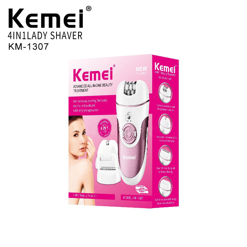 Kemei 4 in 1 Epilator with Attachments White Purple - KM-1307