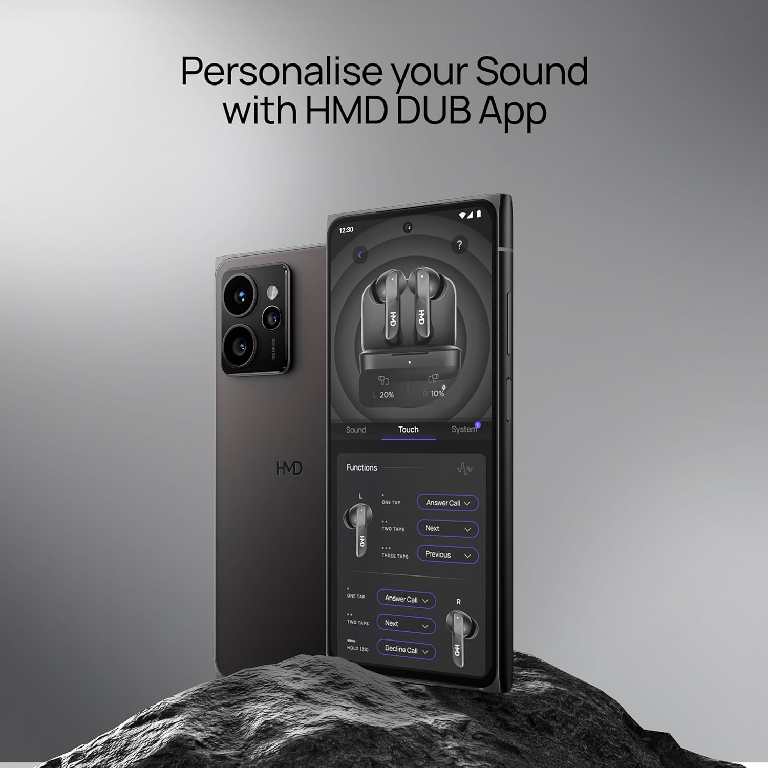 ايربودز اتش ام دي DUB S60 ، بخاصية إلغاء الضوضاء المحيطة ، رمادي