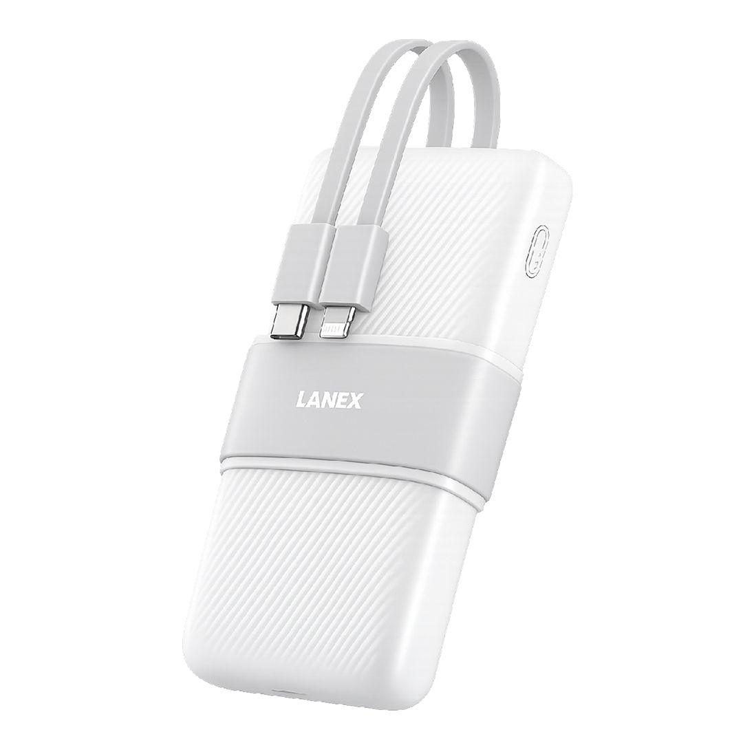 Lanex N13 Wired Power Bank with 2 Built-in Cables , 10000 mAh 1 Ports , White