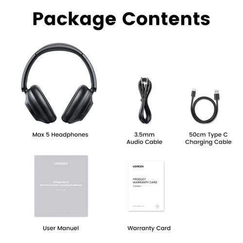 Ugreen HiTune Max5 Over Ear Headphones , Black - HP202