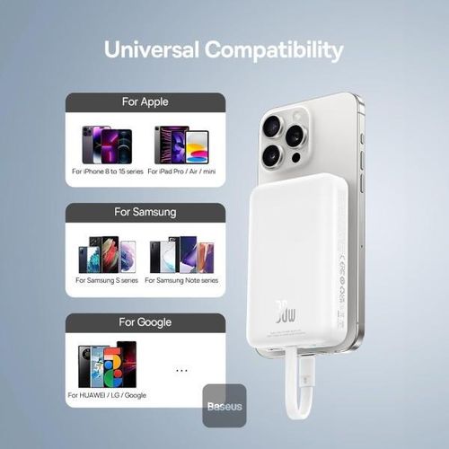 Baseus Wired and wireless Power Bank , 10000 mAh 1 Ports , White , P1002210B113-00
