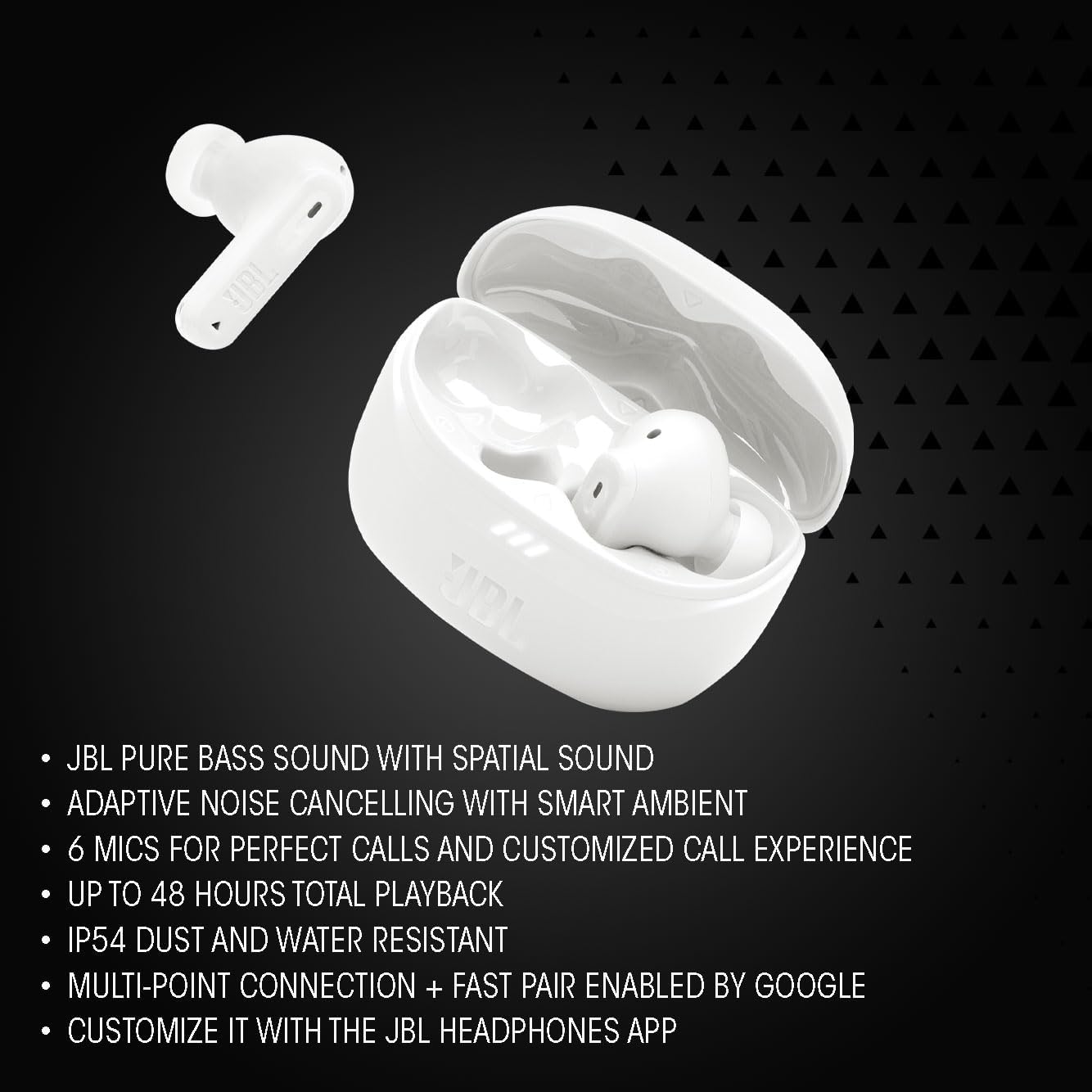 Jbl Tune Beam 2 Earbuds , Touch Control , White - JBLTBEAM2