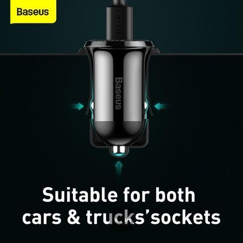 Baseus Grain Pro Car Charger , 2 Ports , USB , 24 Watt , 24 Volt , Black - CCALLP-01