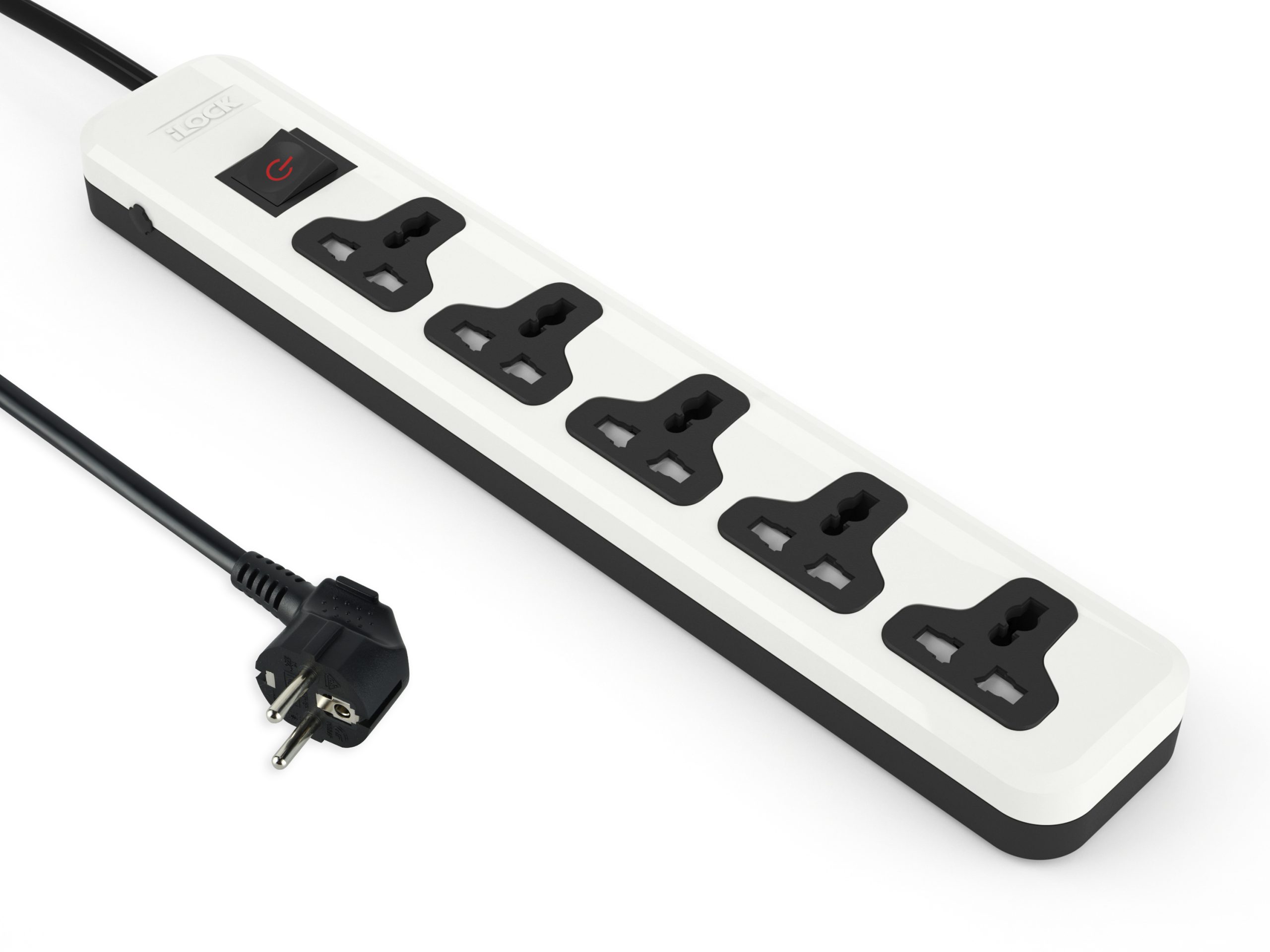 Ilock Power Strip ,5 Ports ,Universal outlets ,2860 Watt ,White Black