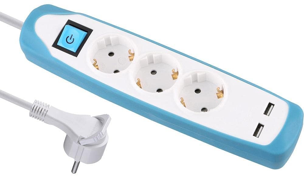 مشترك كهربائي اي لوك ، عدد 3منفذ AC, USB ،ابيض وازرق - 5038UW
