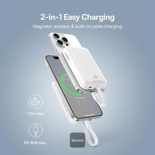 Baseus Wired and wireless Power Bank , 10000 mAh 1 Ports , White , P1002210B113-00