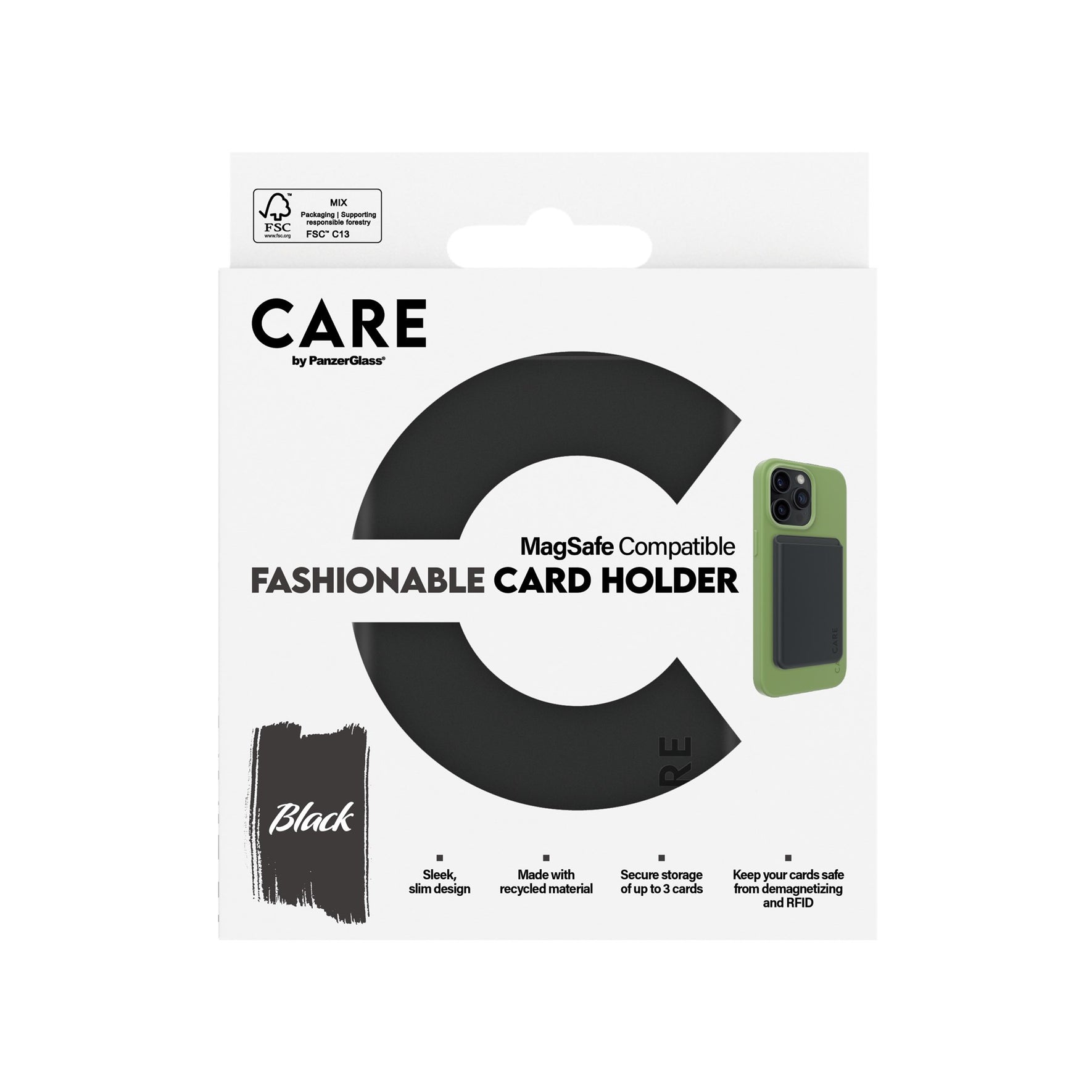 Panzerglass Recycled Material / Leather-like Wallet Magnetic Holder forMagSafe-compatible iPhone models ,Black