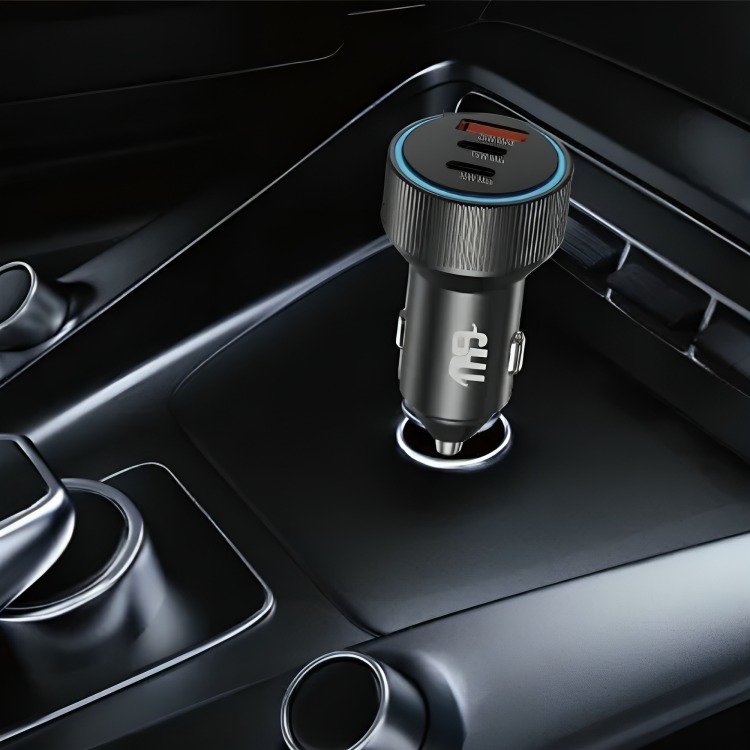 Nine Luma Power Car Charger , 3 Ports , Triple Port , 51 Watt , 12 Volt , Black