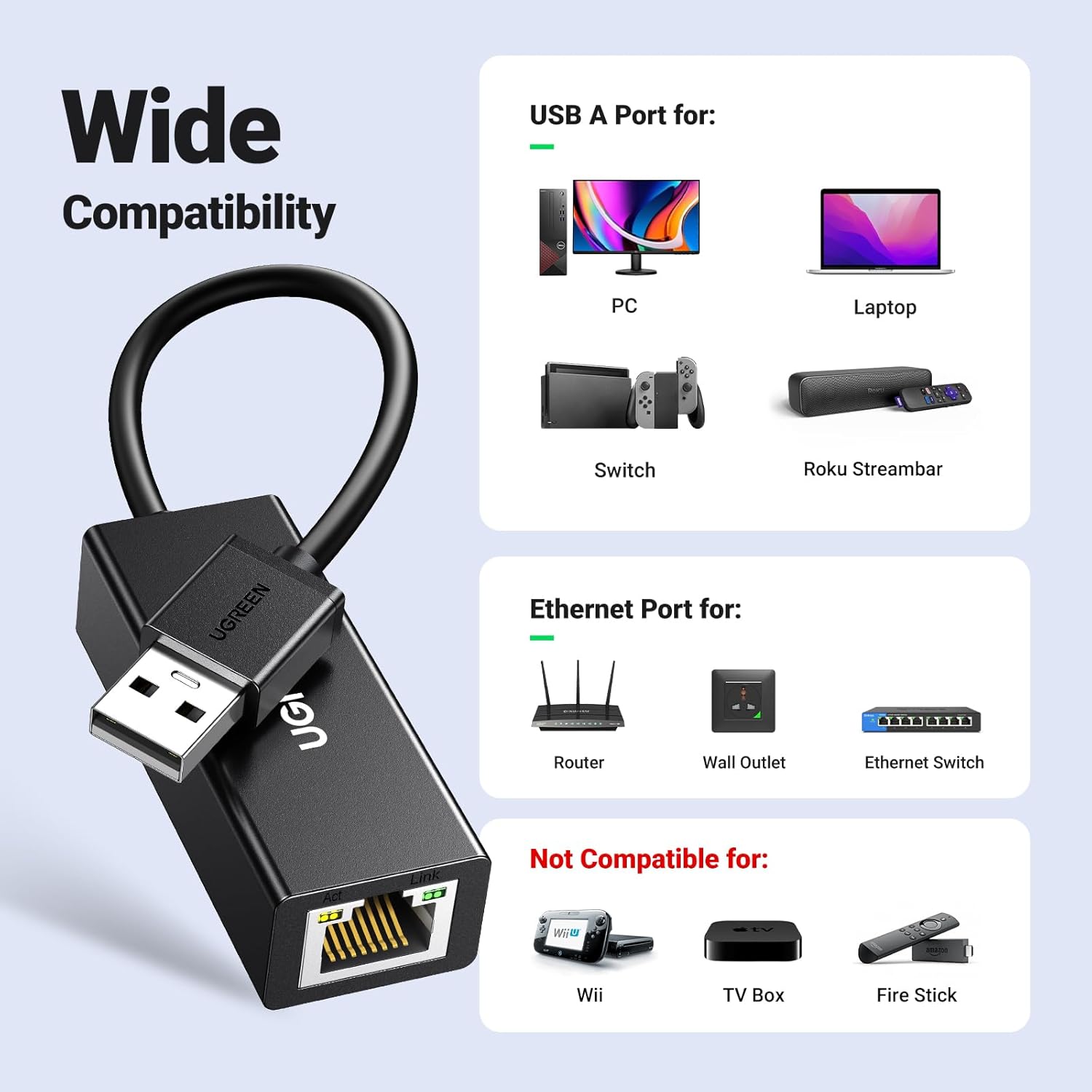 محول USB الى ايثرنت يوجرين ،USB 2 إلى إيثرنت RJ45 ،اسود - CR110