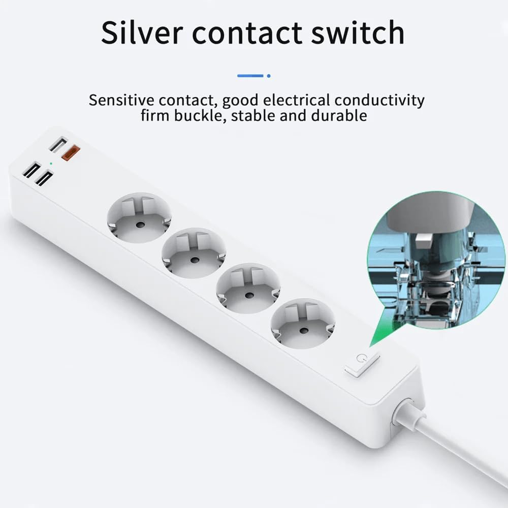 مشترك كهربائي ويوو ، عدد 8منفذ 4 منافذ تيار متردد، 3 منافذ USB-A، 1 منفذ USB-C (بقدرة 20 وات ) ،ابيض - U01