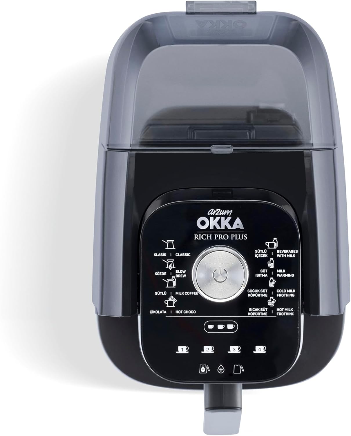 Arzum OKKA Rich Pro Plus Turkish Coffee Maker , 1.3 Liter 4 Cups 1000 Watt Black Copper - OK0038-0400