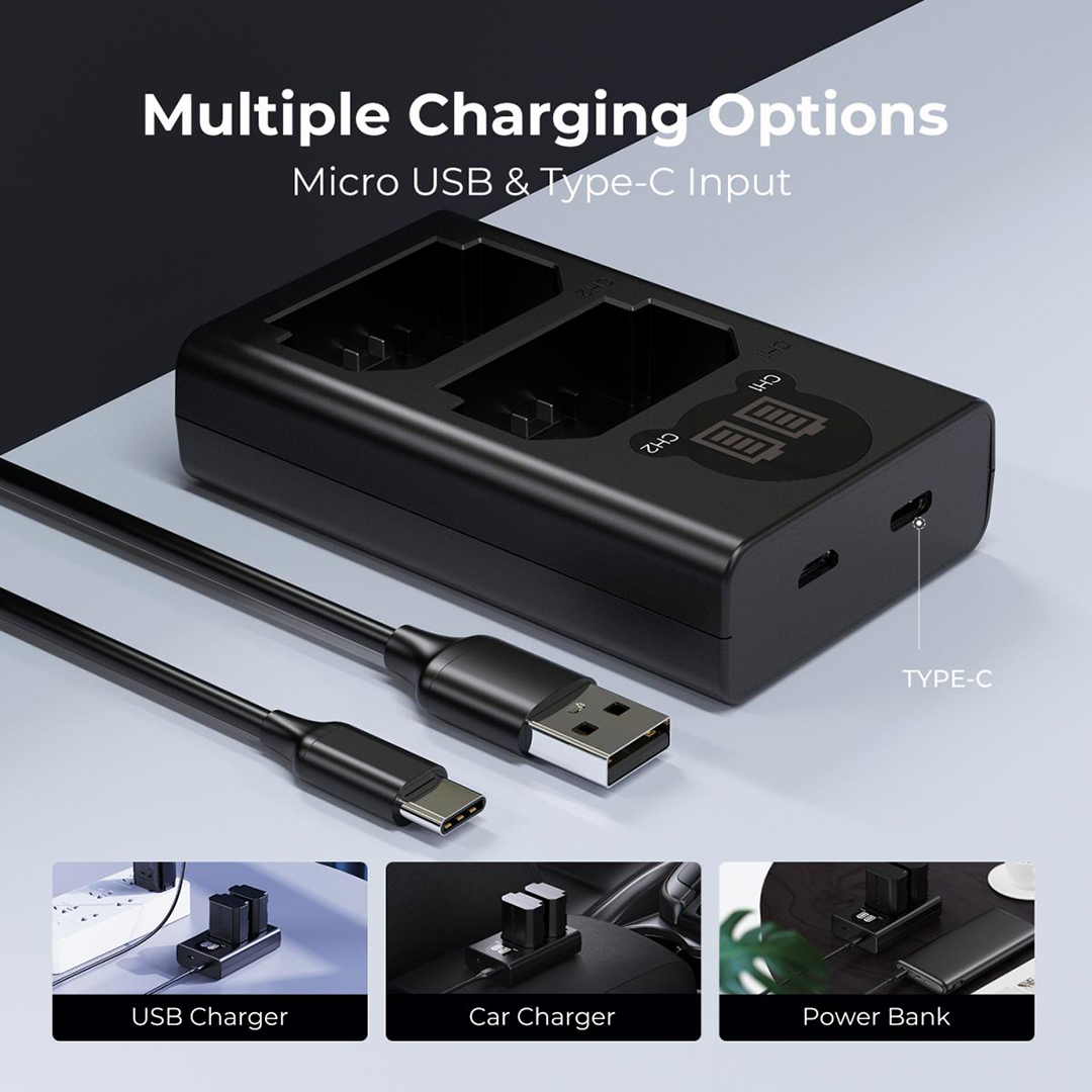 K&F Concept NP-FZ100 Camera Battery Charger forSony Alpha A7 III, A7R III, A7R IV, A9, A9 II, FX3, FX30, ZV-E1, A6600 ,Black - KF28.001V1