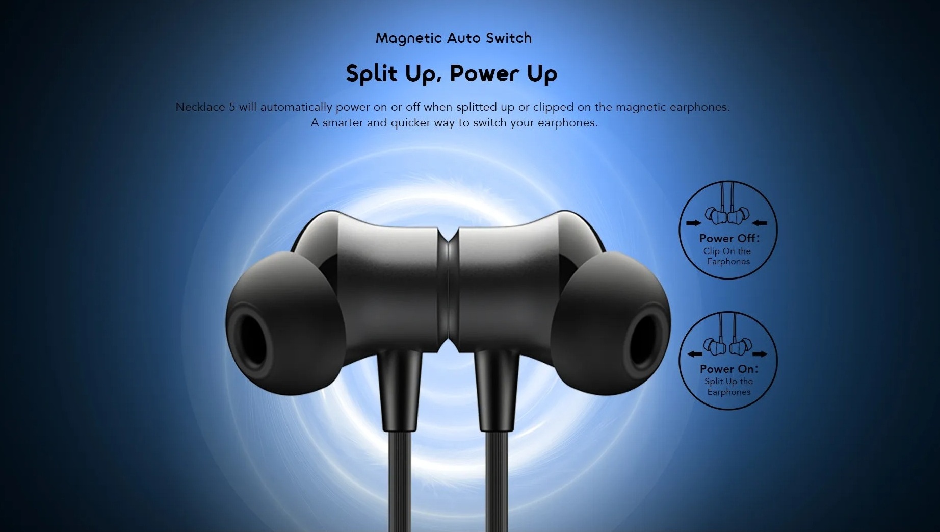 Oraimo Necklace 5 Wireless Neckband In-Ear Earphones , Active Noise Cancellation , Black - OEB-611
