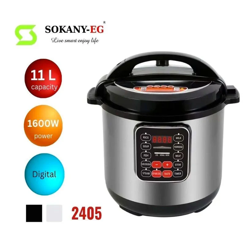 Sokany Digital Electric Pressure Cooker , 11 Liter 1600 Watt , Silver Black - SK-2405