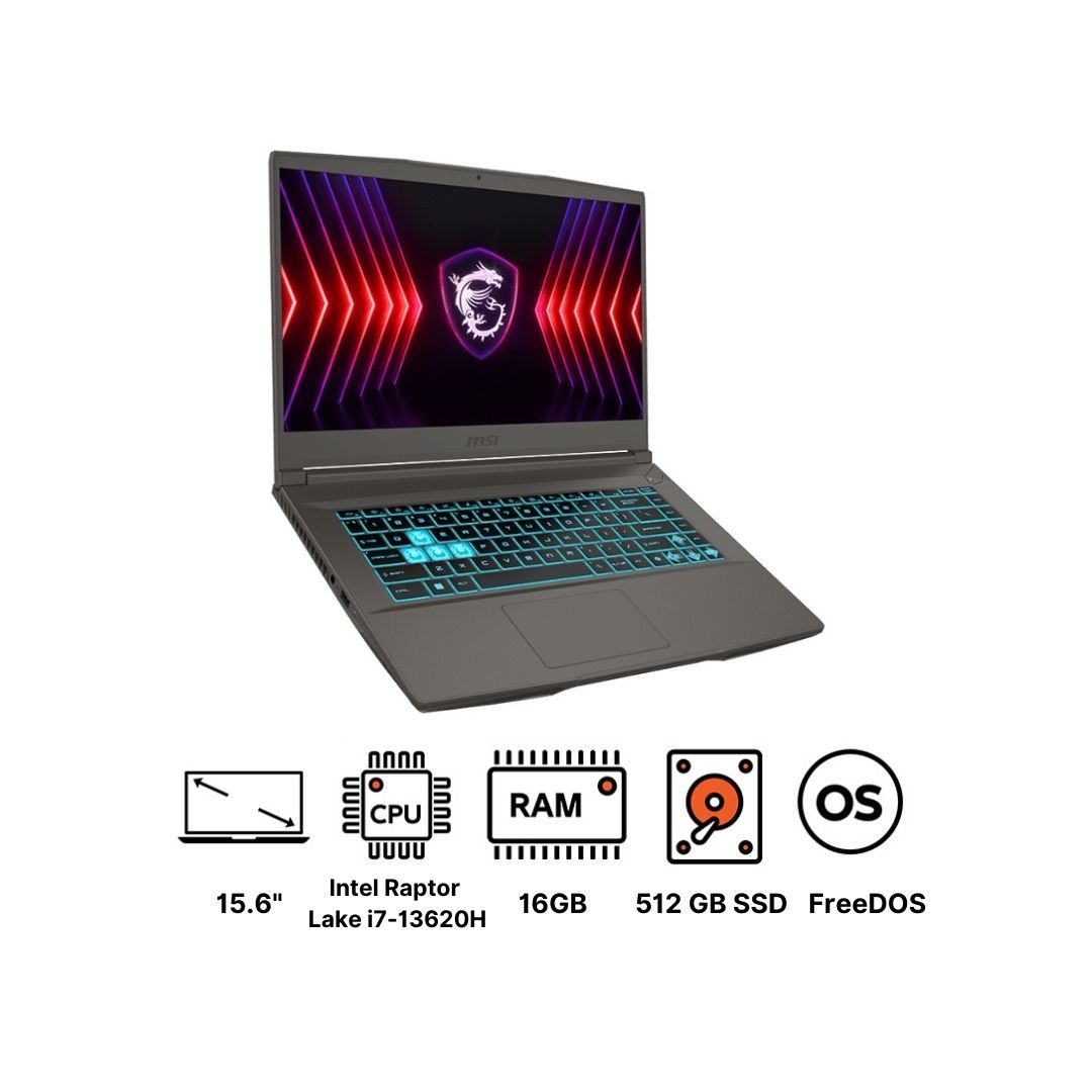 لاب توب ام اس اي ثن 15B13VE-9S7-16R831-2614 - 9S7-16R831-2614 ، معالج انتل رابتور ليك i7-13620H 15.6 بوصة ، هارد 512 جيجا بايت SSD ، رام 16 جيجا بايت ، كارت شاشة انفيديا جي فورس RTX 4050 ،فري دوس - رمادي كوزموس
