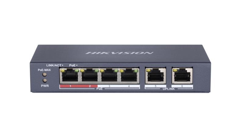 Hikvision PoE Switch , 6 Ports , Grey - DS-3E0106P-E/M