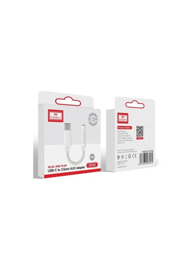 محول صوت USB-C إلى 3.5 ملم ايرلدوم ، ابيض - OT-69