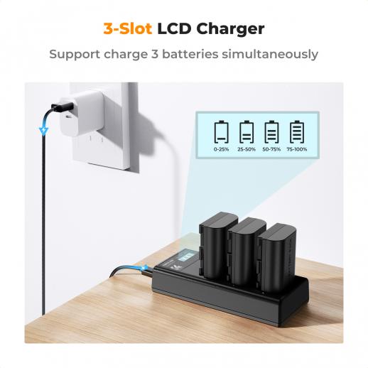 K&F Concept Camera Battery Pack with Charger for Canon LP-E6NH / LP-E6N / LP-E6 ,Black - KF28.0039