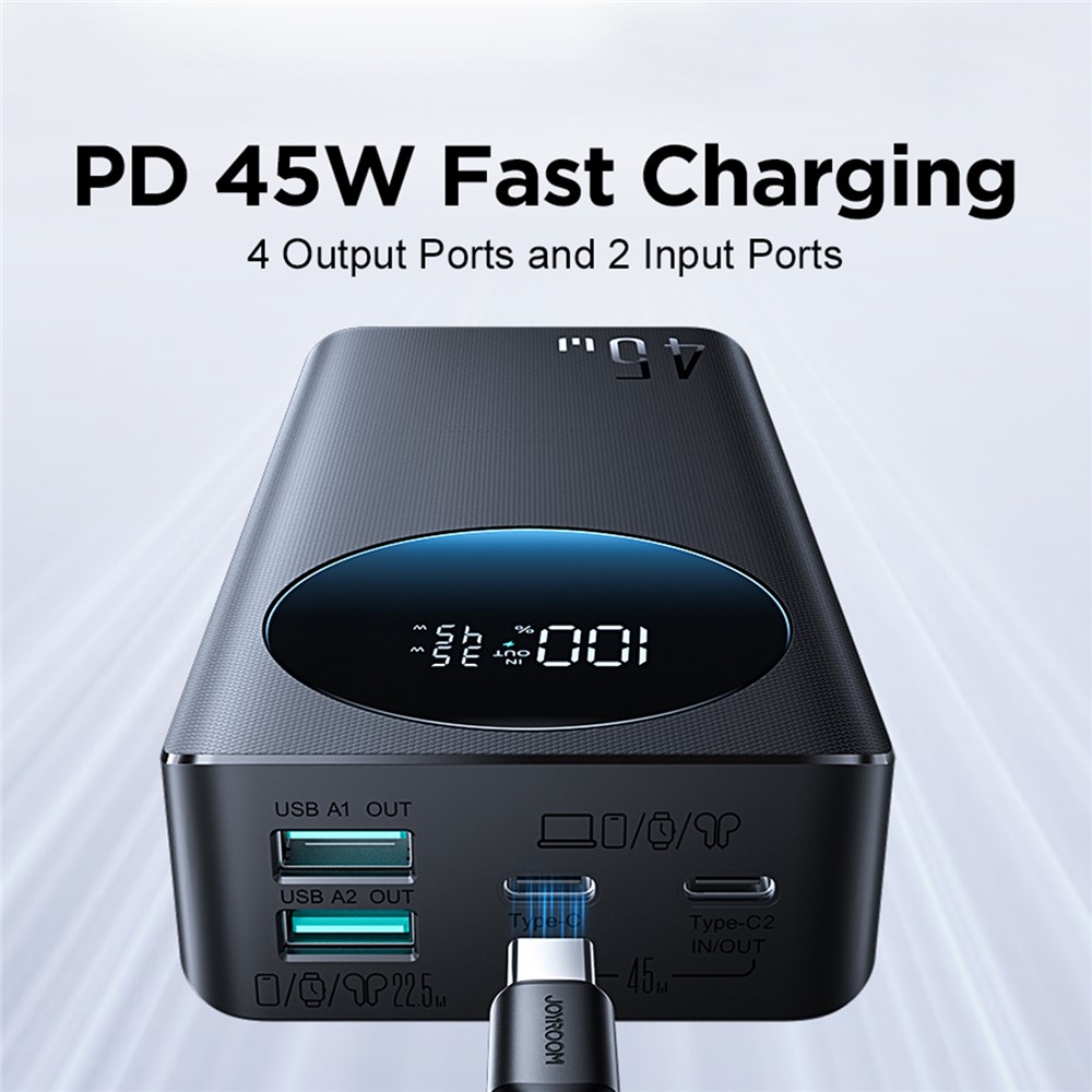 Joyroom Wired Power Bank , 20000 mAh 4 Ports , Black , JR-PBF02 Pro