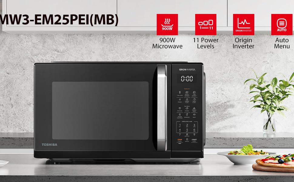 Toshiba Solo Microwave , 25 Liter 900 Watt , Mirror Black - MW3-EM25PEI(BK)