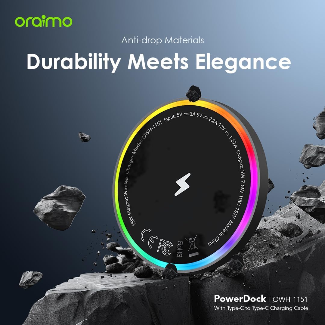 Oraimo PowerDock Wireless Charging Pad , 15 Watt , Black - OWH-1151
