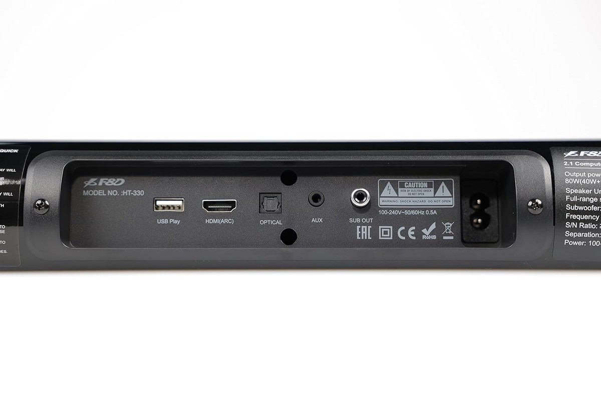 F&D Bluetooth Sound Bar with Wired Subwoofer , 2 Channels , Black - HT-330