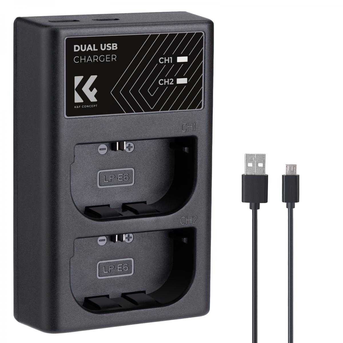 K&F Concept Camera Battery Kit with Dual Charger forCanon LP-E6، LP-E6N، LP-E6NH ,Black - KF28.0007