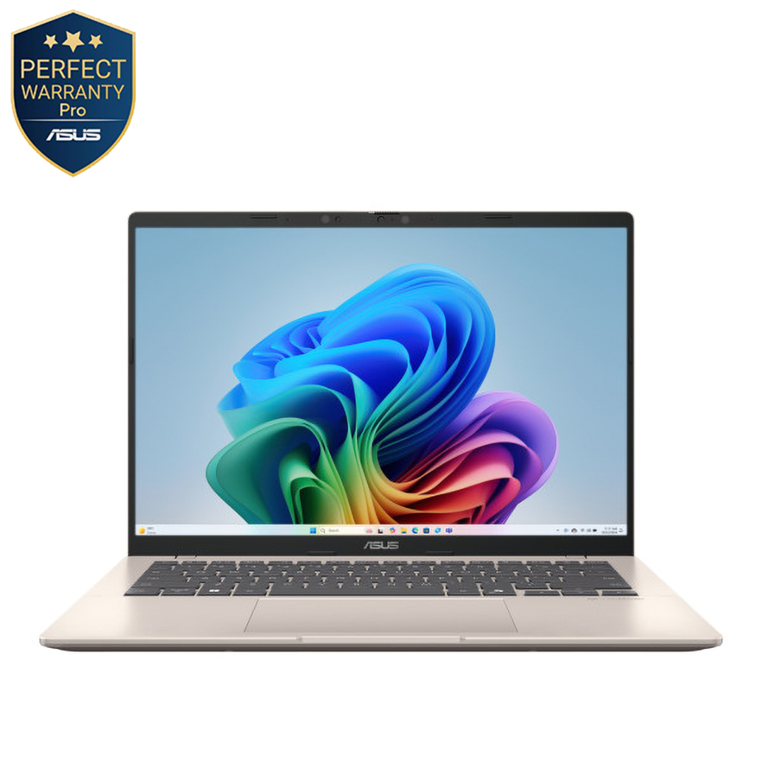 Asus Vivobook 14 X1407QA-LY045W Laptop ,Qualcomm Snapdragon X1 26100 14 Inch ,512 GB SSD ,16 GB ,Qualcomm Adreno ,Windows 11 - Platinum Gold