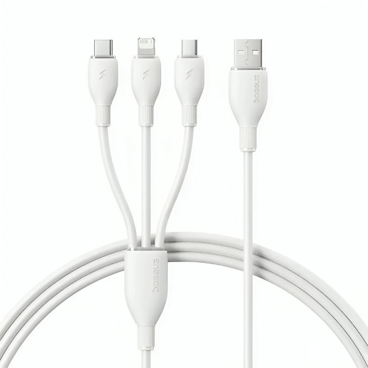 Baseus Multi Ports 3 in 1 Multi Charging Cable 1.3 Meter White