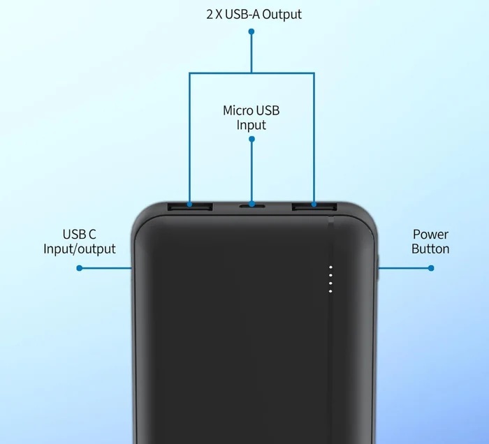 Philips Wired Power Bank , 10000 mAh 3 Ports , Black , DLP1812PB