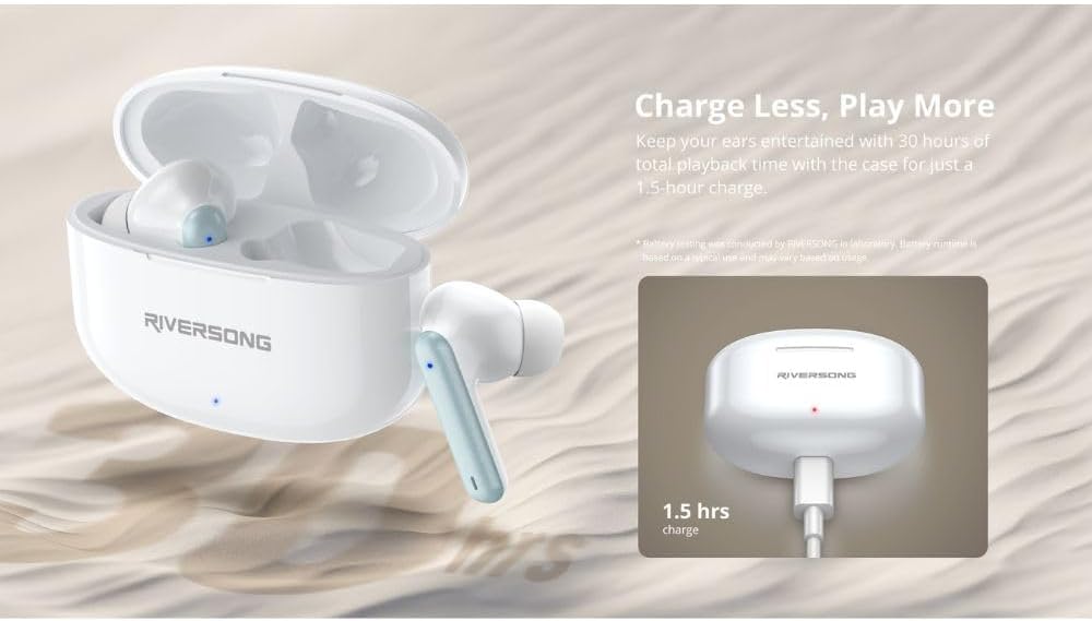 Riversong Airfly L8 Earbuds , Noise Cancellation , White - EA226