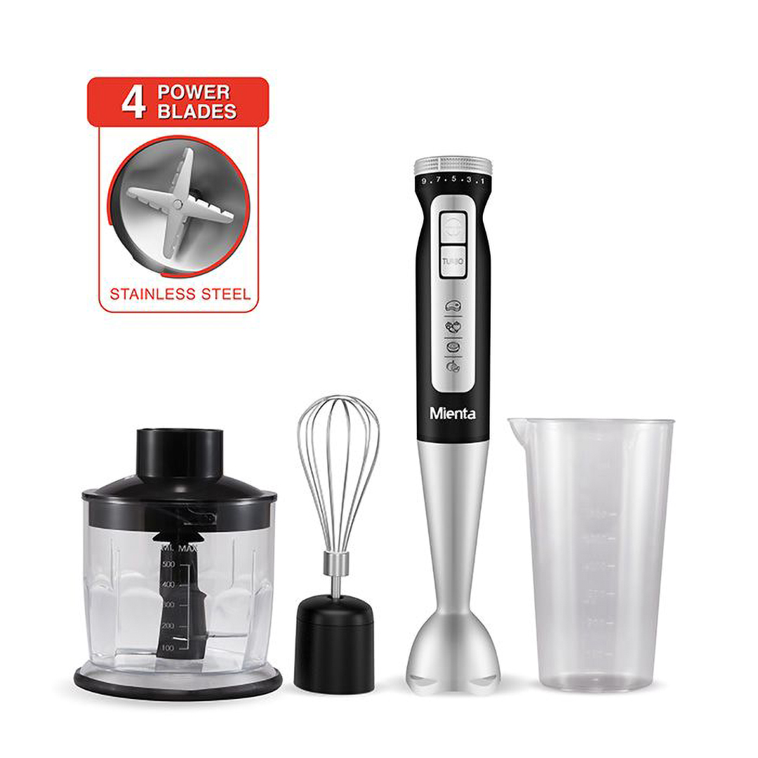 Mienta Turbo Plus Hand Blender with Attachments 1000 Watt Black Silver - HB111438A