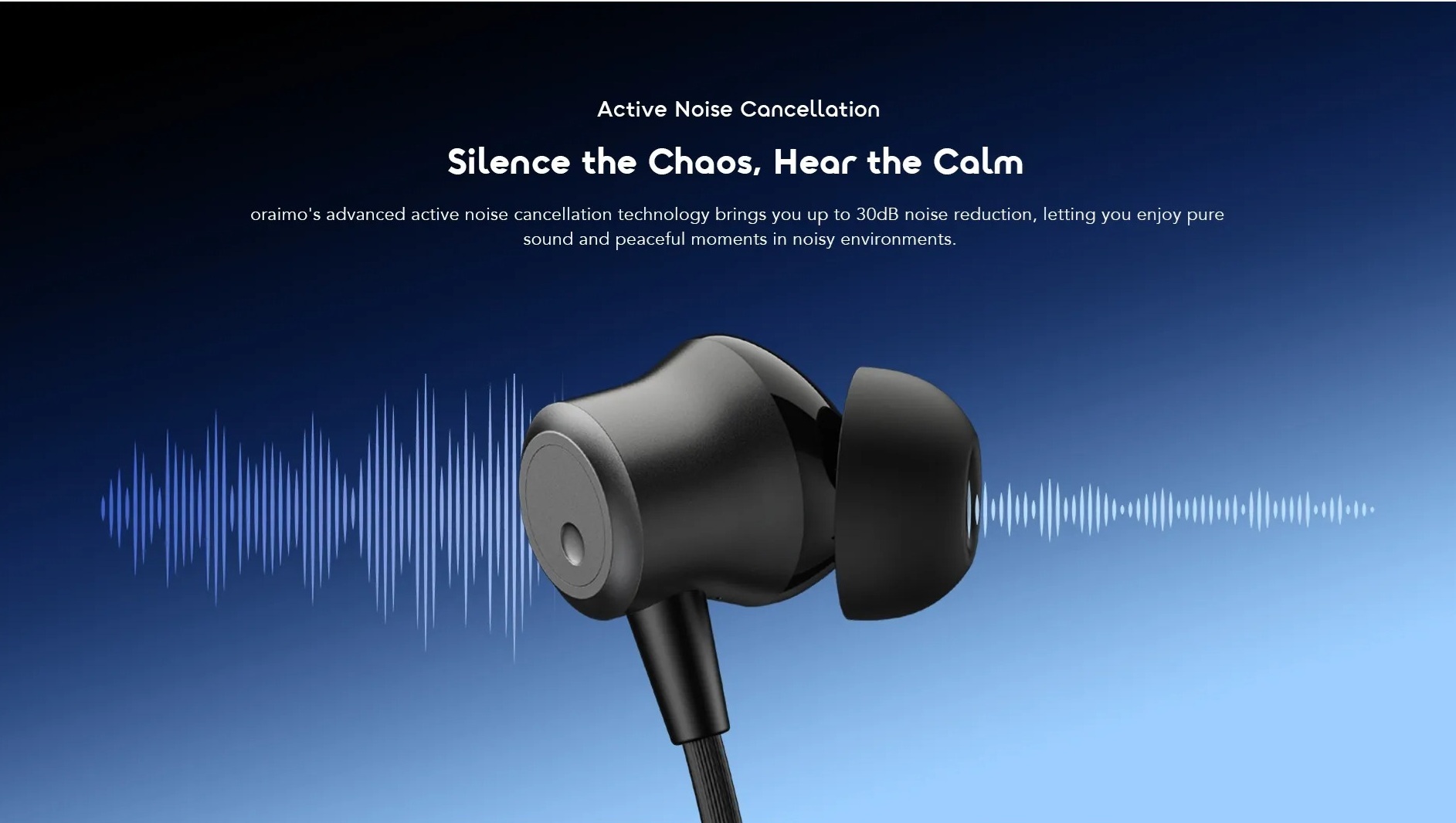Oraimo Necklace 5 Wireless Neckband In-Ear Earphones , Active Noise Cancellation , Black - OEB-611