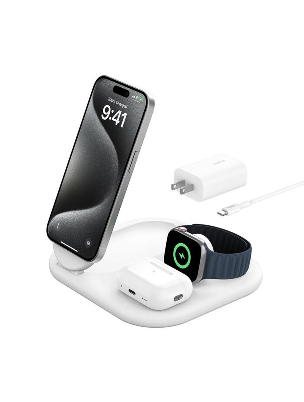 Belkin Boost Charge 3 In 1 Magnetic Wireless Charger , 15 Watt , White