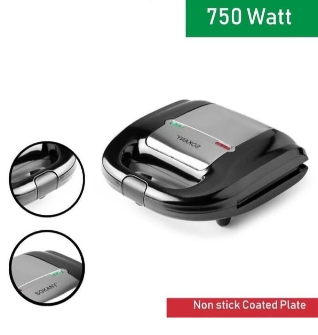 Sokany Sandwich Maker 750 Watt Silver Black - KJ-108